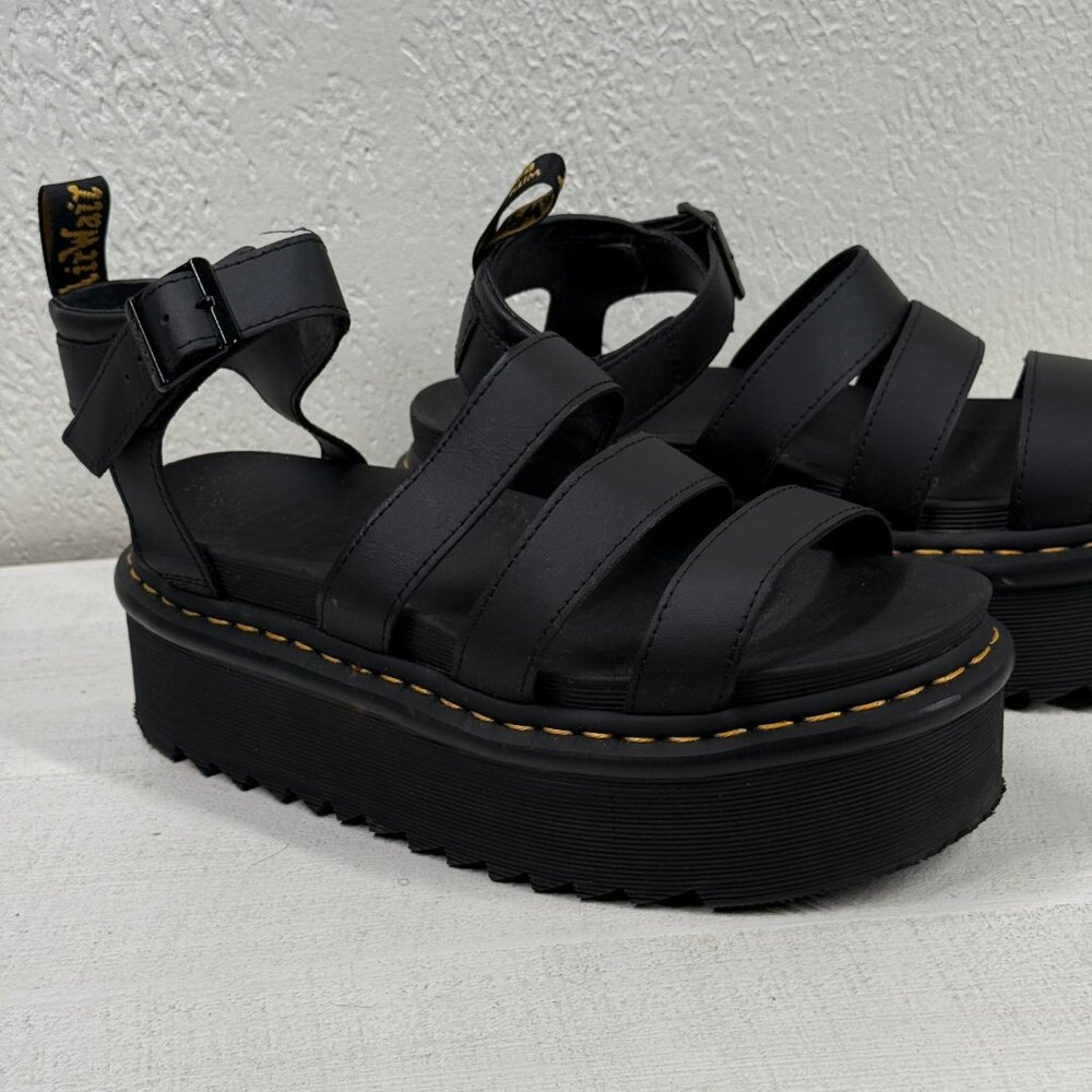 Dr. Martens Blaire Quad Platform Gladiator Sandals Black Hydro Leather Size 9 - Picture 5 of 13
